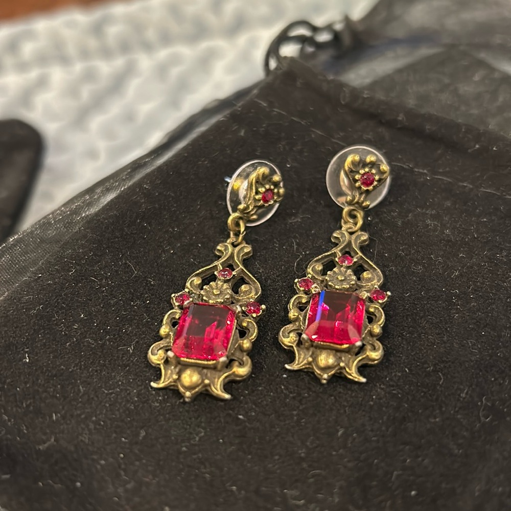 Vintage Banana Bob Red Crystal Drop Earrings-Boutique